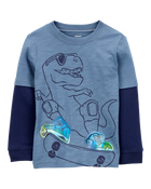 Baby Dinosaur Cotton Blend Long-Sleeve Tee - Blue, image 2 of 4 slides