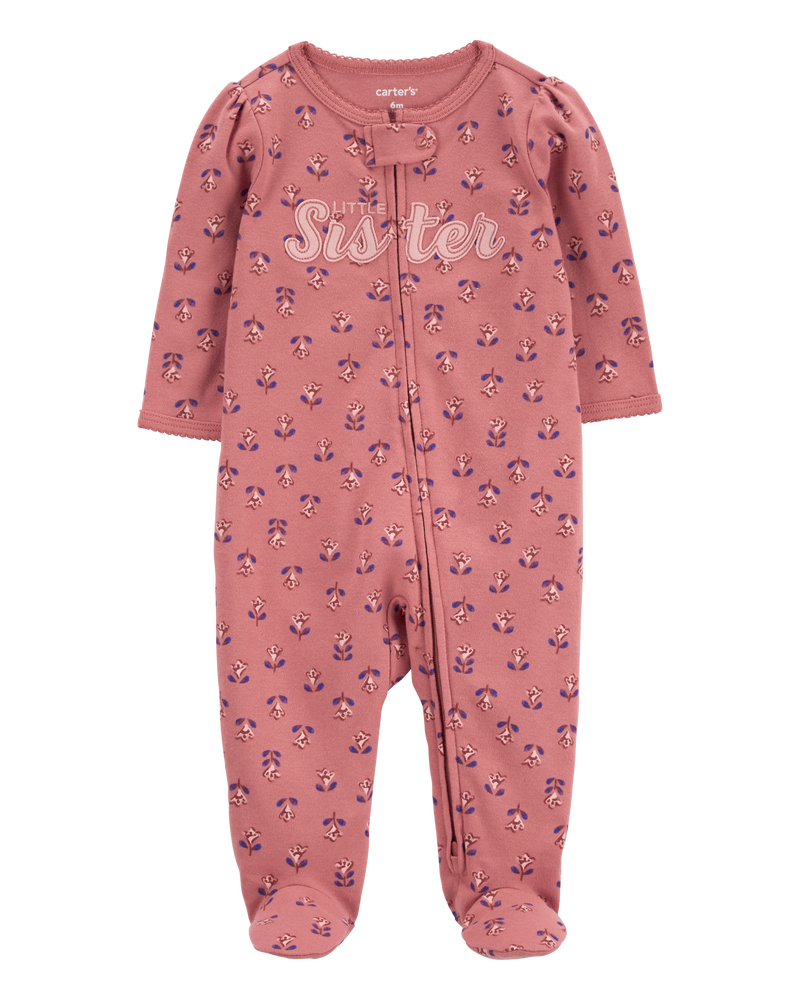 Baby Little Sister 2-Way Zip Cotton Sleep & Play Pajamas, image 1 of 7 slides