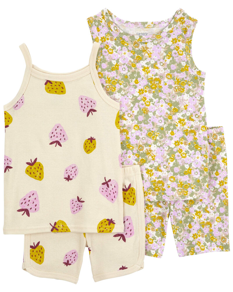 Toddler 4-Piece Floral & Strawberry 100% Snug Fit Cotton Pajamas, image 1 of 3 slides