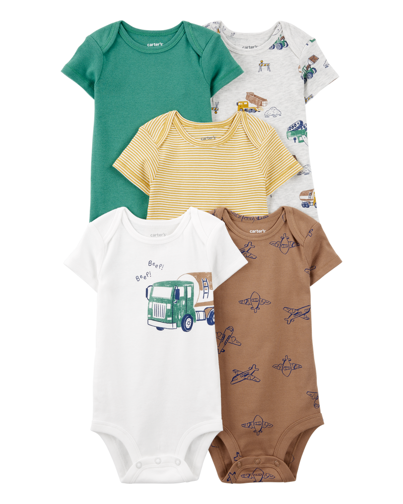 Baby Boy 5-Pack Construction Short-Sleeve Bodysuits, image 1 of 8 slides