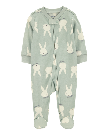 Baby Bunny 2-Way Zip Cotton Sleep & Play Pajamas - Green, 
