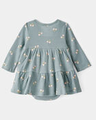 Baby Floral Waffle Knit Bodysuit Dress - Green, image 2 of 4 slides