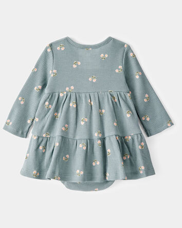 Baby Floral Waffle Knit Bodysuit Dress - Green, 