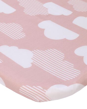 Skip Hop Cozy-Up 2-in-1 Bedside Sleeper 100% Cotton Fitted Bassinet Sheet - Pink & White Clouds, 