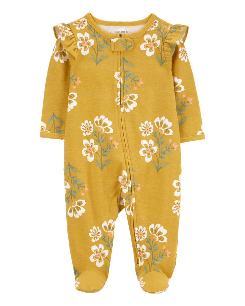 Baby Floral 2-Way Zip Cotton Sleep & Play Pajamas, image 1 of 4 slides