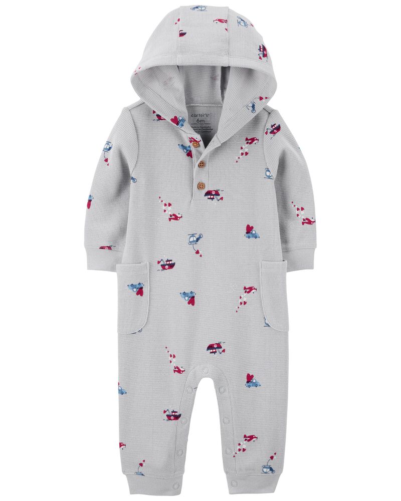 Baby Boat Print Thermal Jumpsuit - Grey, image 1 of 3 slides