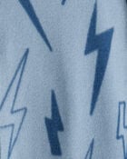 Boys Lightning Print Fleece Long-Sleeve Loose Fit 1-Piece Pajamas - Blue, image 2 of 3 slides
