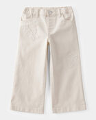 Toddler Embroidered Stretch Denim Wide Leg Jeans - Cream, image 1 of 5 slides