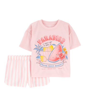 Girls 2-Piece Fruit Print Loose Fit Pajamas, 