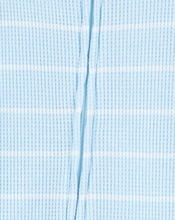 Toddler Boy Striped Waffle Knit Footie 1-Piece Pajamas - Blue, 