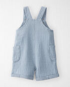 Toddler Organic Cotton Gauze Shortalls in Seal Blue, image 2 of 5 slides