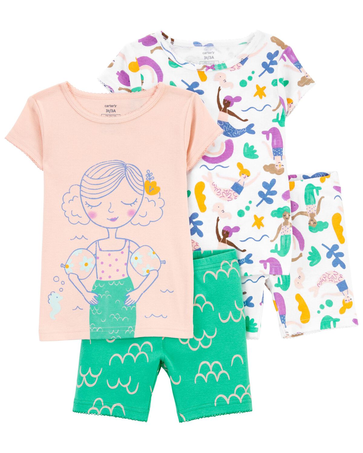 Multi Toddler 4Piece Mermaid 100 Snug Fit Cotton Pajamas