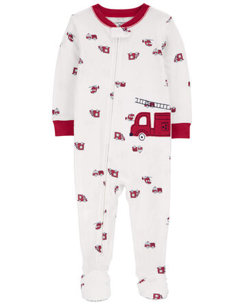 Toddler 1-Piece Firetruck 100% Snug Fit Cotton Footie Pajamas, 