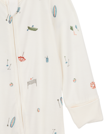 Baby Camp Print 2-Way Zip PurelySoft Convertible Foot Sleep & Play Pajamas - Ivory, 