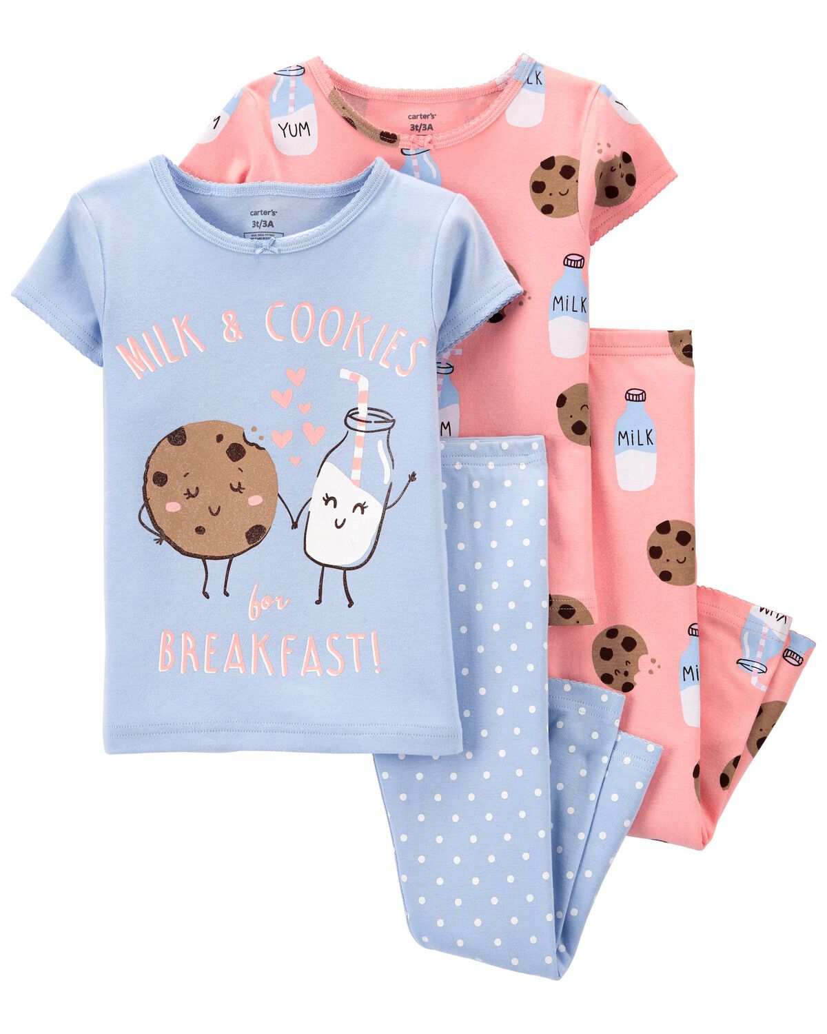 Pink Toddler 4Piece Milk and Cookies Pajama Set