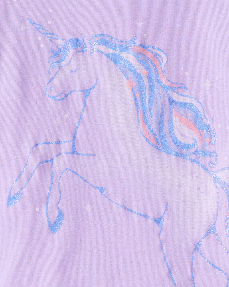 Girls Unicorn Print 100% Cotton Long-Sleeve 4-Piece Pajamas - Purple, image 3 of 5 slides