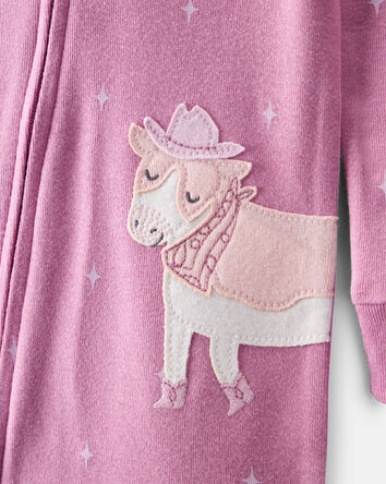 Baby Girl Cowgirl Print 100% Cotton Long-Sleeve 2-Way Zip 1-Piece Pajamas - Pink, 