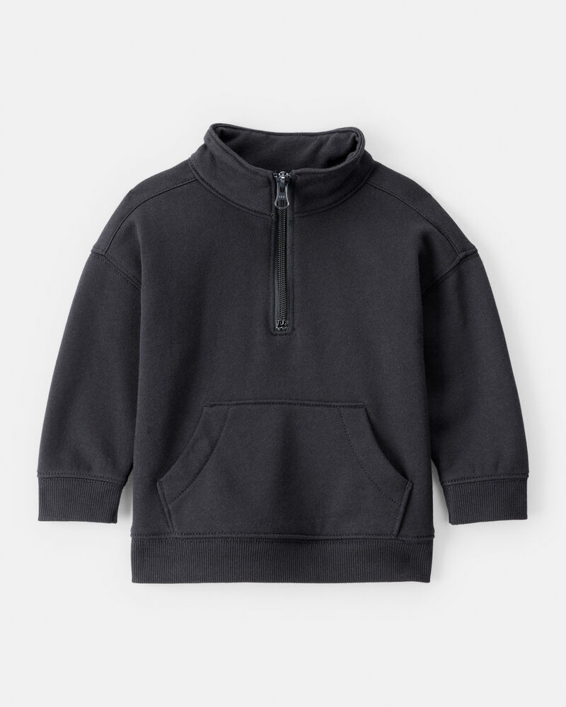 Baby Boy Solid Fleece Quarter Zip Sweatshirt - Black, image 1 of 3 slides