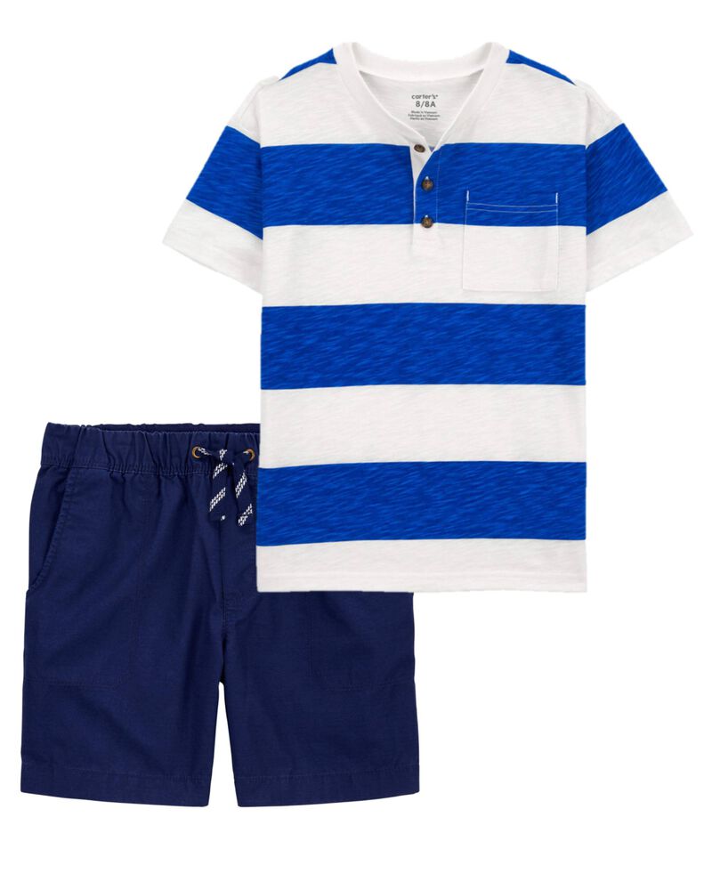 Kid 2-Piece Striped Jersey Henley & Pull-On Shorts Set, image 1 of 1 slides