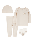 Baby 4-Piece Striped Duck Outfit Set - Brown, image 1 of 4 slides