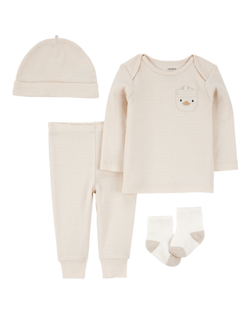 Baby 4-Piece Striped Duck Outfit Set - Brown, 