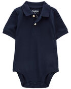 Baby Navy Piqué Polo Bodysuit, image 1 of 3 slides