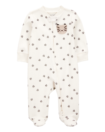 Baby Boy Tiger Print 2-Way Zip Cotton Sleep & Play Pajamas - Ivory, 