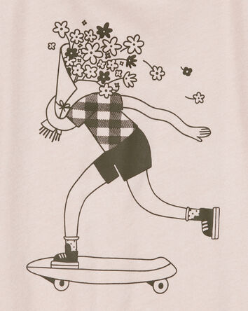 Kid Floral Skater Girl Graphic Tee - Tan, 