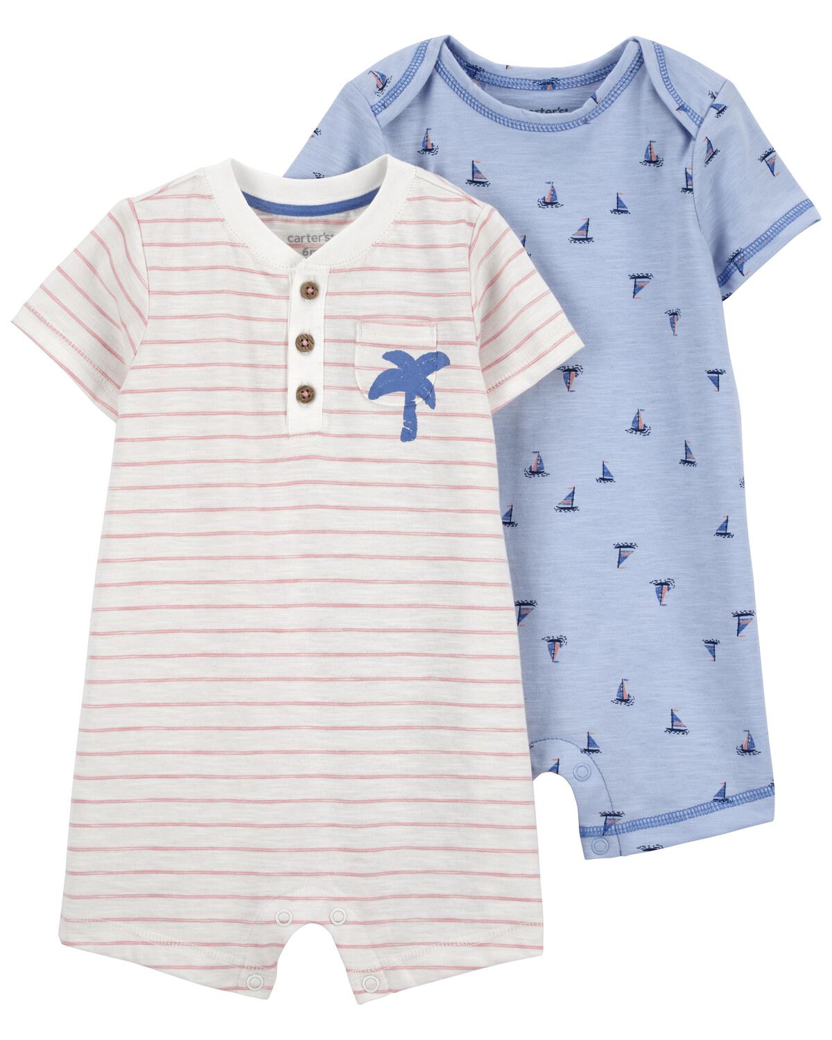 Blue/Pink Baby 2Pack Cotton Rompers