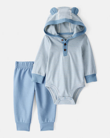Baby Boy 2-Piece Bear Cotton Long-Sleeve Bodysuit & Pant Set - Blue, 