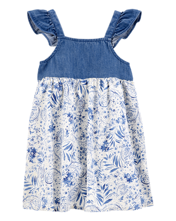 Toddler Chambray Floral Print Dress, 