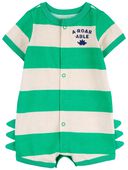 Green - Baby A-Roar-Able Striped Snap-Up Romper