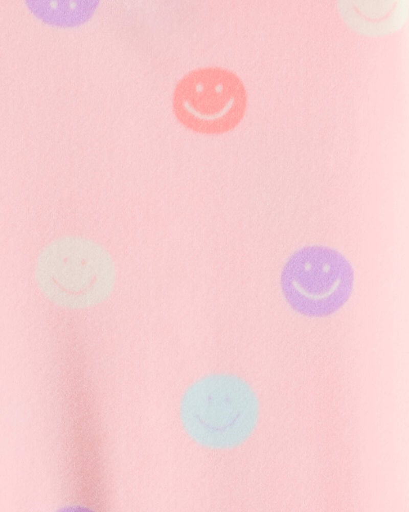 Girls Smiley Face Print Velour Long-Sleeve Loose Fit 2-Piece Pajamas - Pink, image 2 of 3 slides