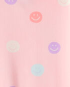 Girls Smiley Face Print Velour Long-Sleeve Loose Fit 2-Piece Pajamas - Pink, image 2 of 3 slides