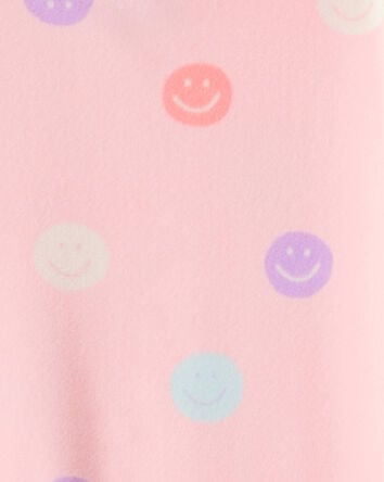 Girls Smiley Face Print Velour Long-Sleeve Loose Fit 2-Piece Pajamas - Pink, 