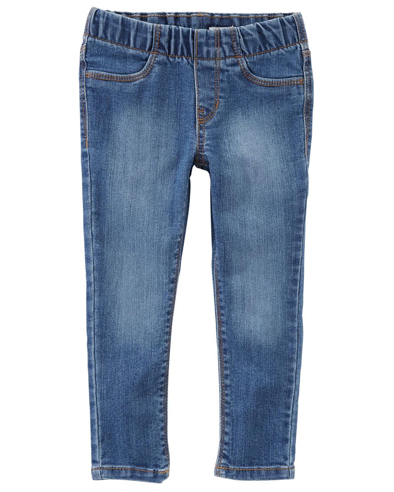 Baby Medium Blue Wash Elastic-Waist Jeggings, image 1 of 3 slides