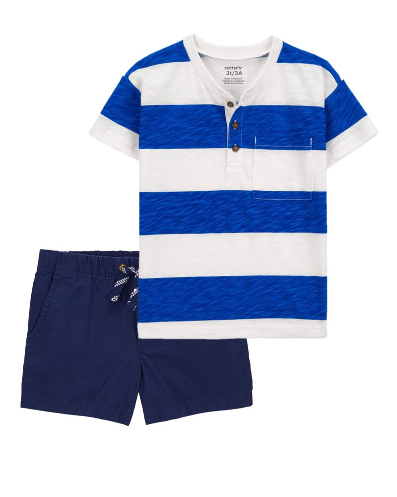 Toddler 2-Piece Striped Jersey Henley & Pull-On Shorts Set, image 1 of 1 slides