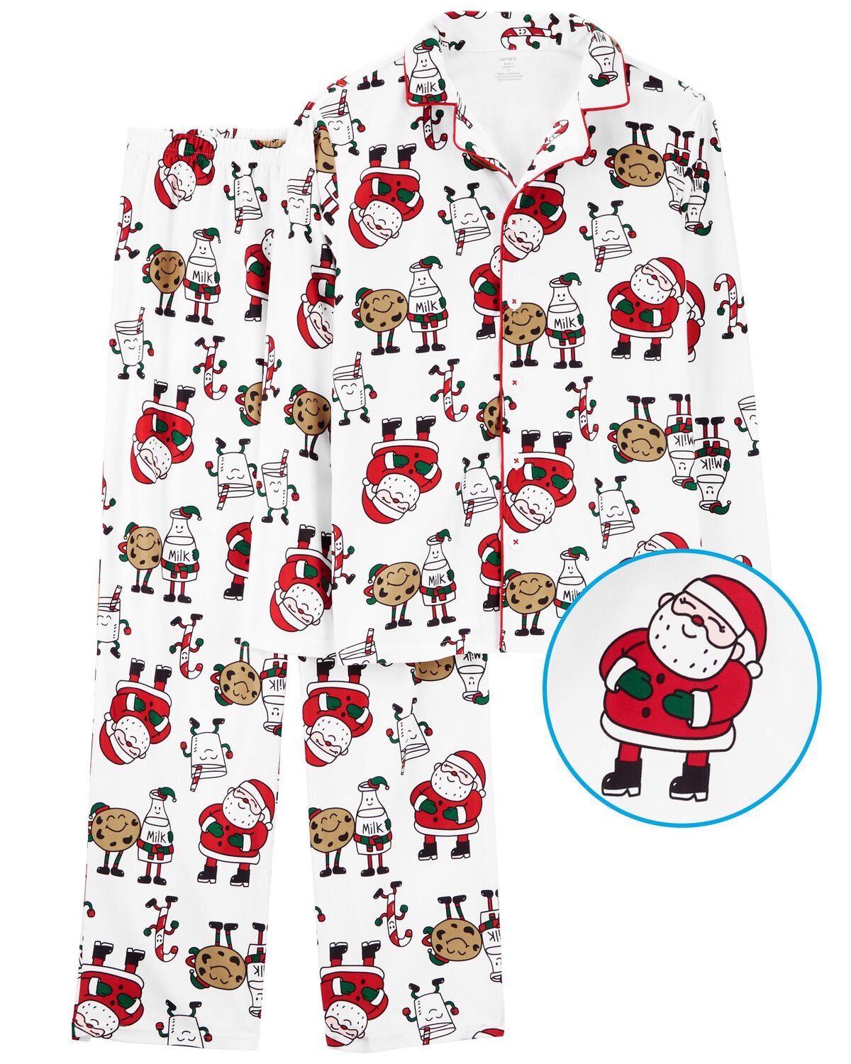 Beige Santa Adult 2Piece Santa Cookies Fleece CoatStyle Pajamas