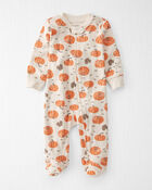 Baby Organic Cotton Sleep & Play Pajamas in Harvest Pumpkins, image 1 of 4 slides