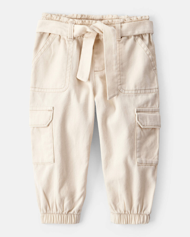 Baby Girl Cotton Cargo Joggers - Ivory, image 1 of 5 slides