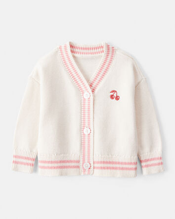Baby Girl Cherry Cotton Long-Sleeve Sweater - Ivory, 