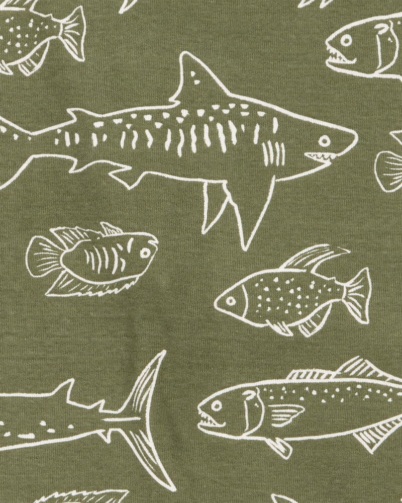 Kid Fish Print Snug Fit Cotton 4-Piece Pajamas, image 3 of 4 slides