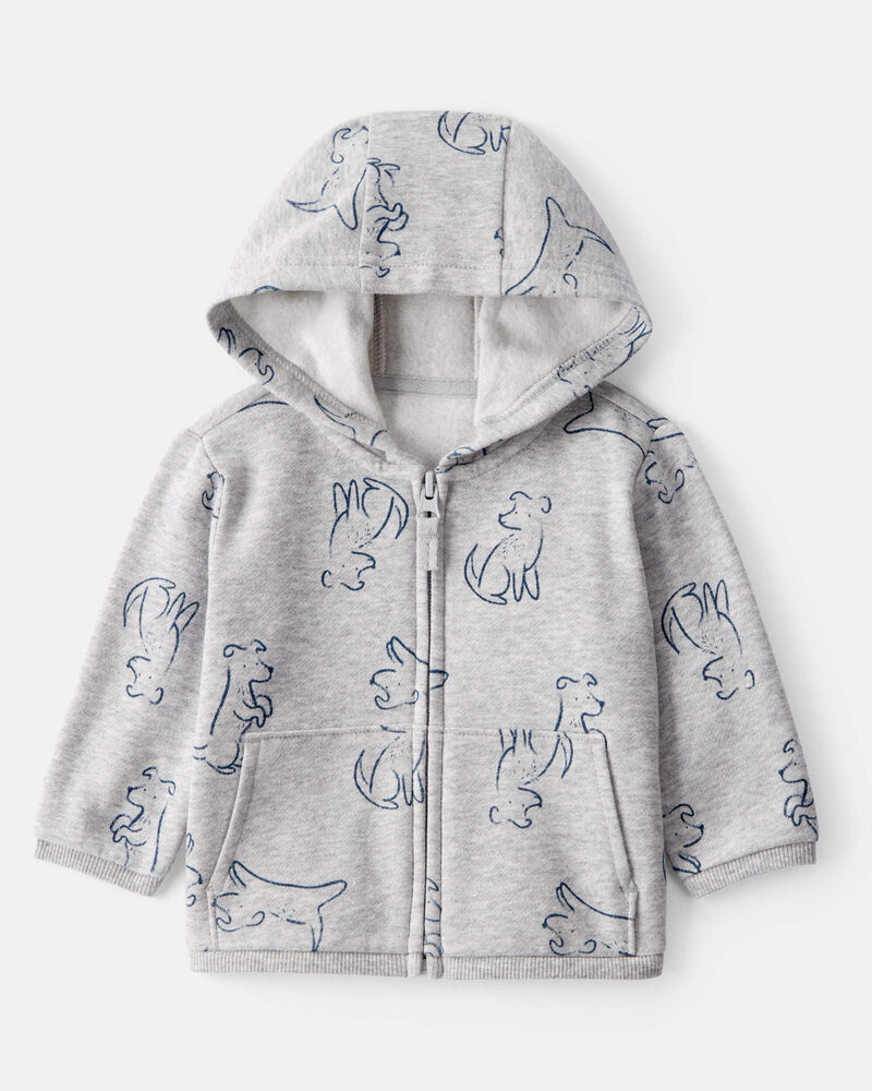 Baby Boy Dog Print Long-Sleeve Hoodie - Grey, image 1 of 3 slides