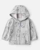 Baby Boy Dog Print Long-Sleeve Hoodie - Grey, image 1 of 3 slides