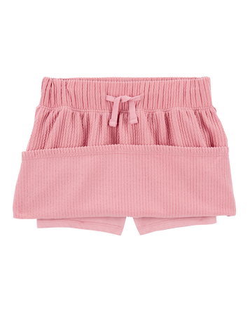 Kid Ribbed Textured Drawstring Skort - Pink, 