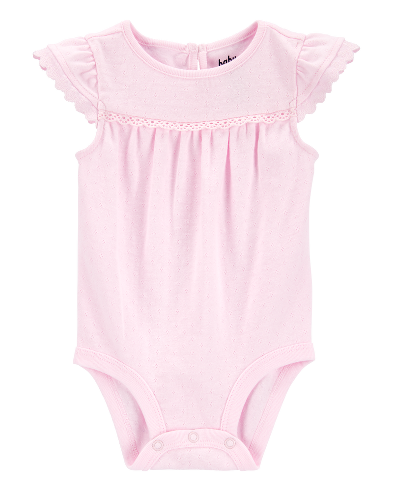Baby Pointelle Short-Sleeve Bodysuit - Pink, image 1 of 3 slides