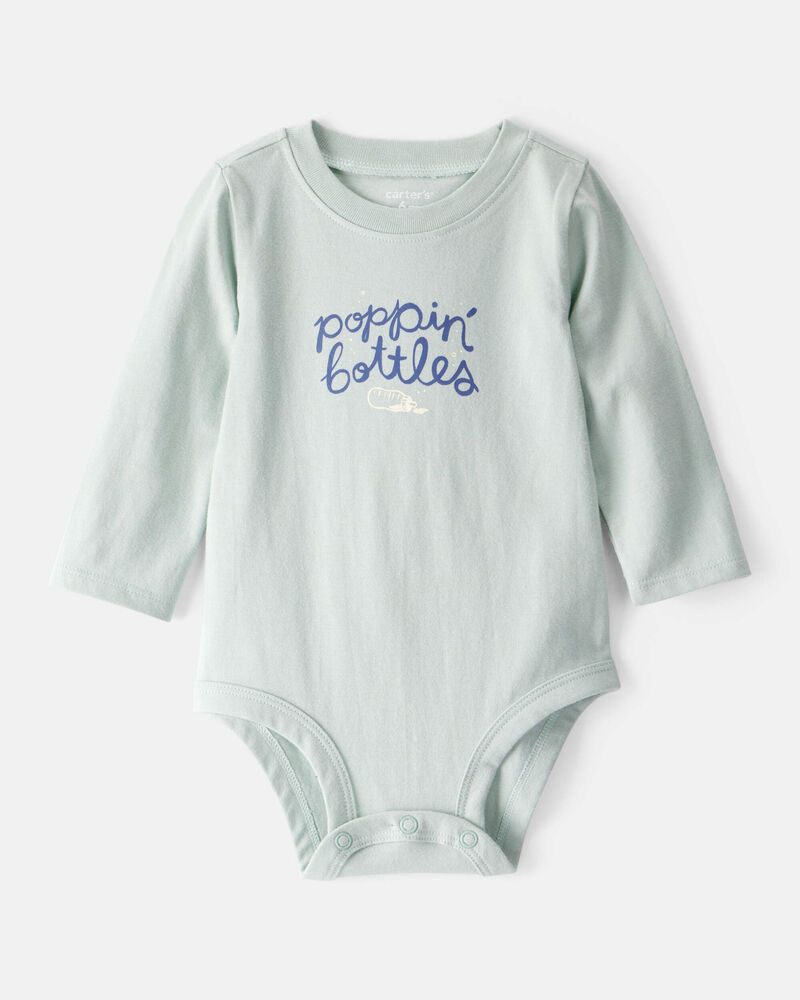Baby Cotton Long-Sleeve Graphic Bodysuit - Blue, image 1 of 3 slides