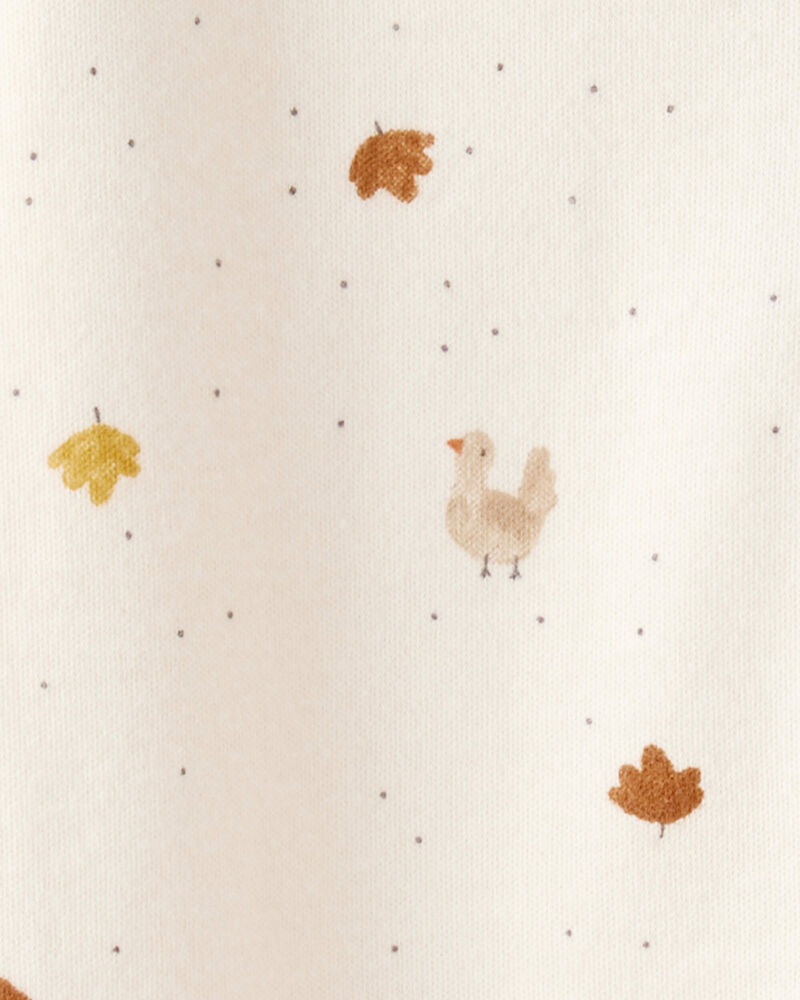 Baby Thanksgiving Turkey Print 100% Cotton Long-Sleeve Sleep & Play Pajamas - Cream, image 3 of 4 slides