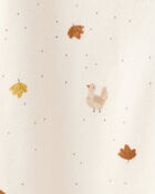 Baby Thanksgiving Turkey Print 100% Cotton Long-Sleeve Sleep & Play Pajamas - Cream, image 3 of 4 slides
