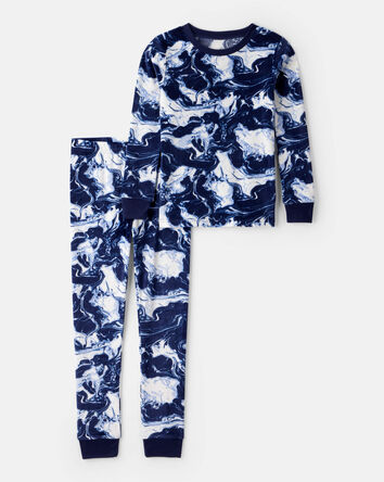 Boys Abstract Velour Long-Sleeve Loose Fit 2-Piece Pajamas - Blue, 